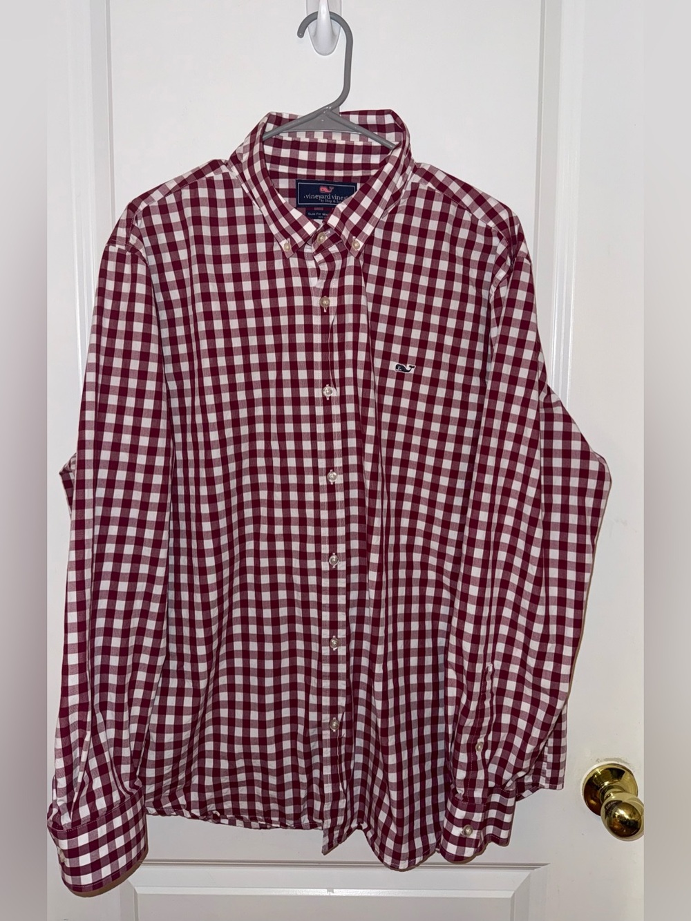 Vineyard Vines Men's Burgundy & White Gingham Button-Down Shirt Size 2XL